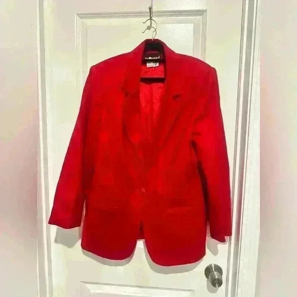 Vintage SAG HARBOR Blazer Women Size 12 Red Jacket 100% Wool Long Sleeves - Picture 1 of 4